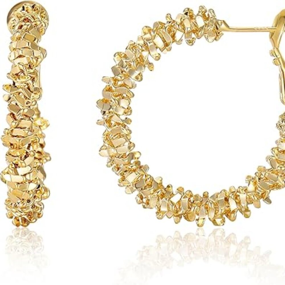 14K Gold Hoop Earrings‎ Chunky Statement Cuban Jewelry